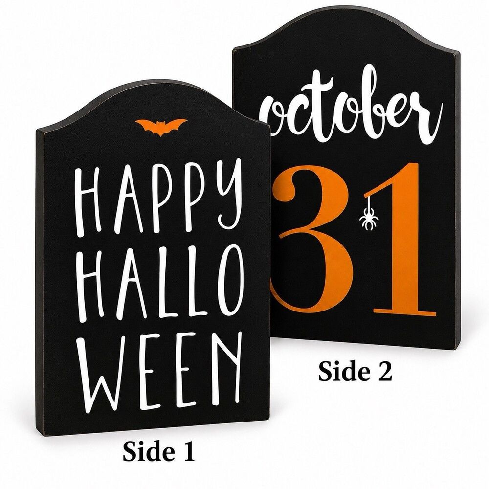Halloween Tombstone Decor Sign Happy Halloween October 31 Double-Sided 8”H